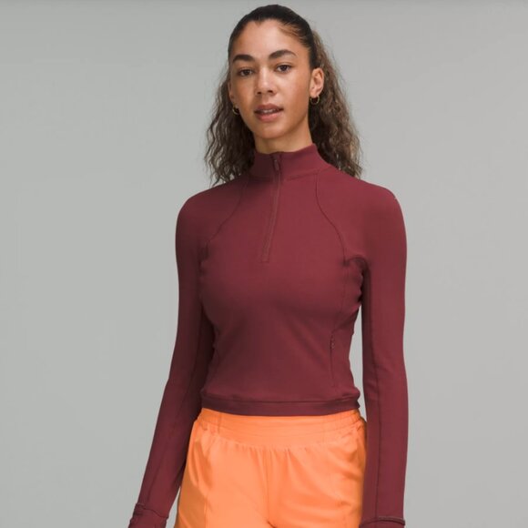 lululemon It's Rulu Run Cropped Half Zip in mulled wine NWOT - Picture 1 of 5